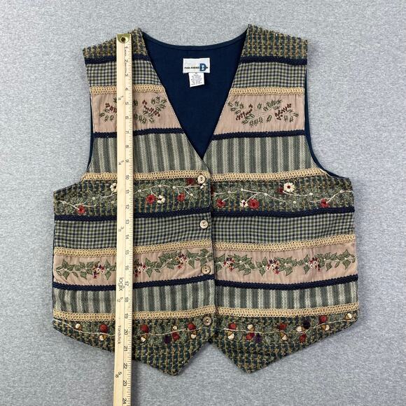 VTG Paul Harris Floral Embroidered Vest Womens M Patchwork Stripe Boho Cottage - Picture 5 of 11